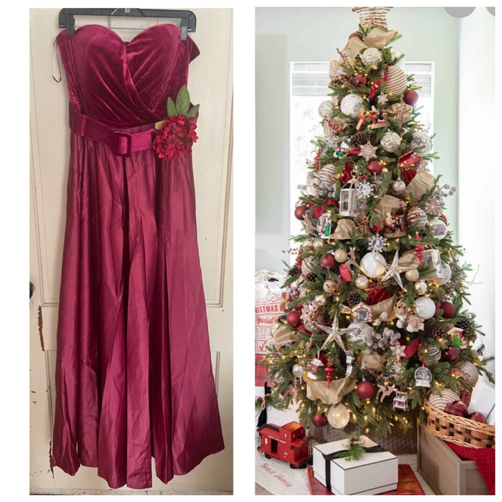 Elegant Red Velvet Strapless Gown with Satin bottom 🎄🎄🎄🎄🎄
